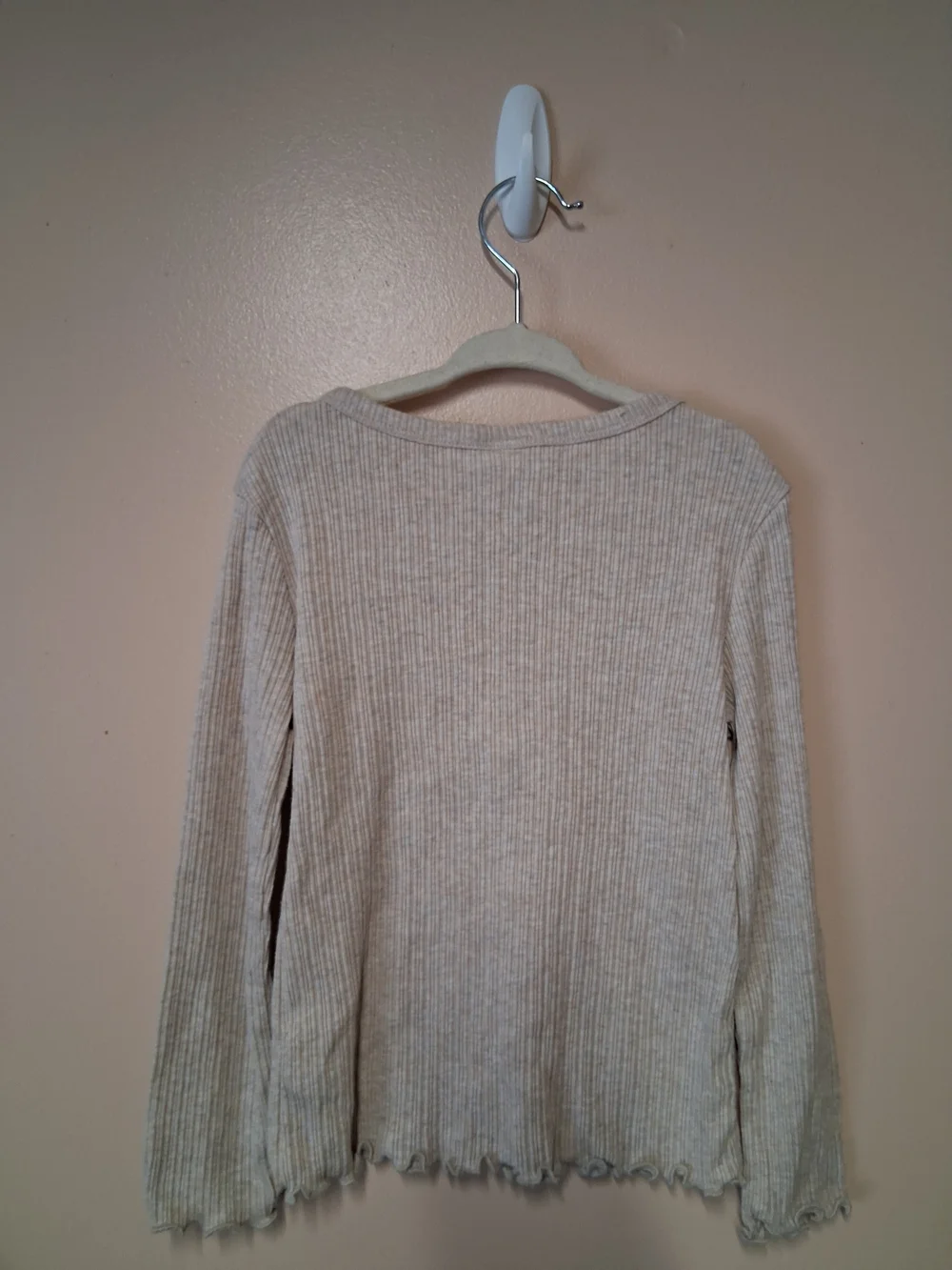 Old Navy Kids Long Sleeve Ribbed Tee - Light Beige